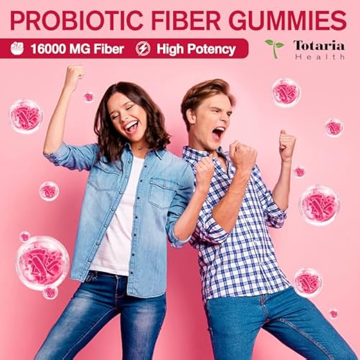 Totaria 9-in-1 Probiotic Fiber Gummies for Adults & Teens 16G Fiber per Serving, Psyllium Fiber Supplement with 5 Billion CFU Bacillus Coagulans, Inulin, ACV for Digestive & Gut Wellness - 60 Gummies - Image 2