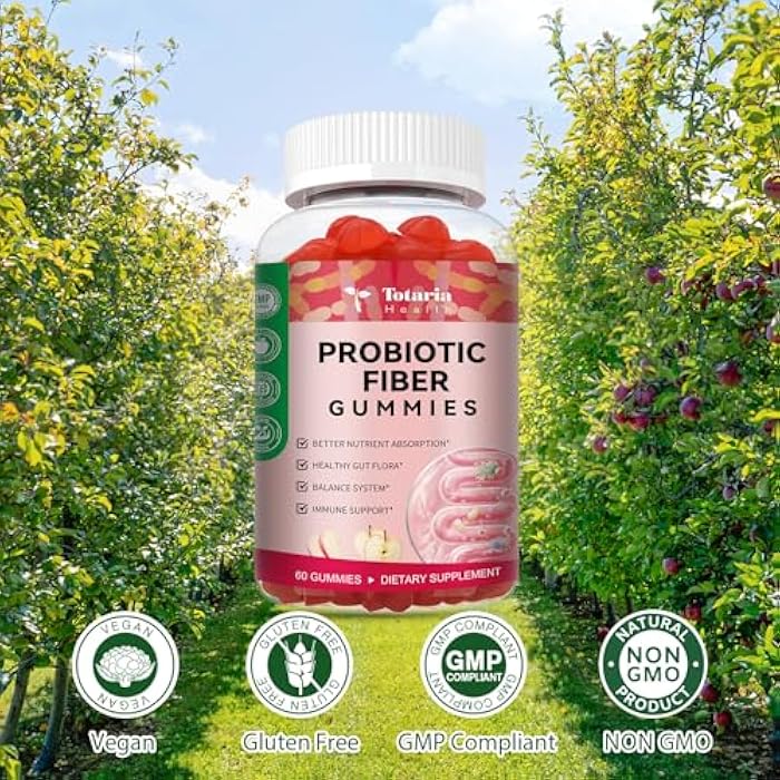Totaria 9-in-1 Probiotic Fiber Gummies for Adults & Teens 16G Fiber per Serving, Psyllium Fiber Supplement with 5 Billion CFU Bacillus Coagulans, Inulin, ACV for Digestive & Gut Wellness - 60 Gummies - Image 4
