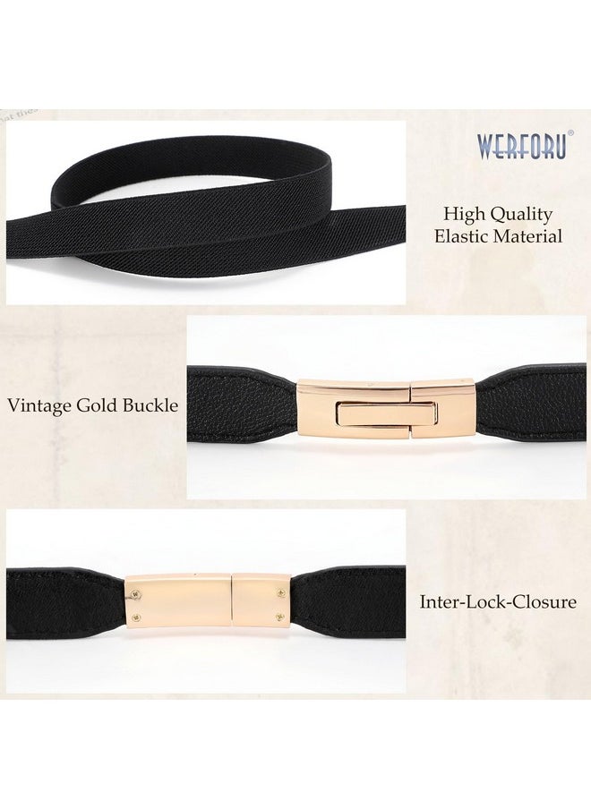 Werforu - 3 Pack Women Skinny Elastic Belt With Gold Buckle Ladies Thin Stretch Waist Belt For Dress Jeans - Image 1