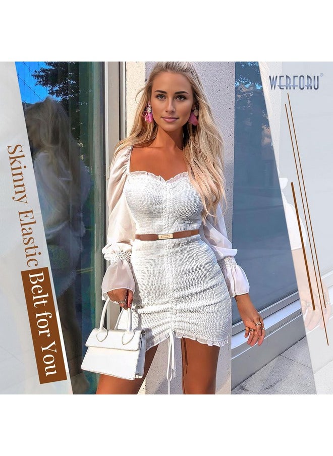 Werforu - 3 Pack Women Skinny Elastic Belt With Gold Buckle Ladies Thin Stretch Waist Belt For Dress Jeans - Image 1