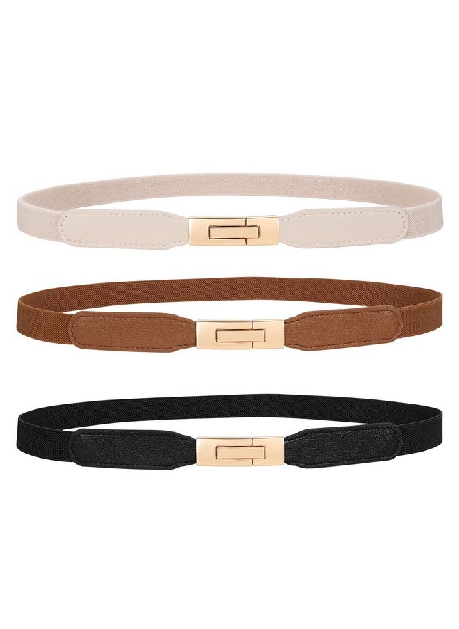 Werforu - 3 Pack Women Skinny Elastic Belt With Gold Buckle Ladies Thin Stretch Waist Belt For Dress Jeans - Image 1