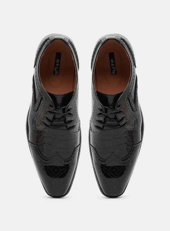 Styli Faux Leather Pointed Toe Derby Shoes