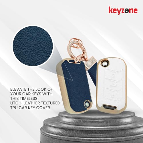 keyzone Litchi Leather TPU Key Cover & Keychain for Thar, Thar Roxx, Bolero, Scorpio, XUV700, XUV400, XUV3x0, XUV300, TUV300, Marazzo Flip Key (Black) - Image 5