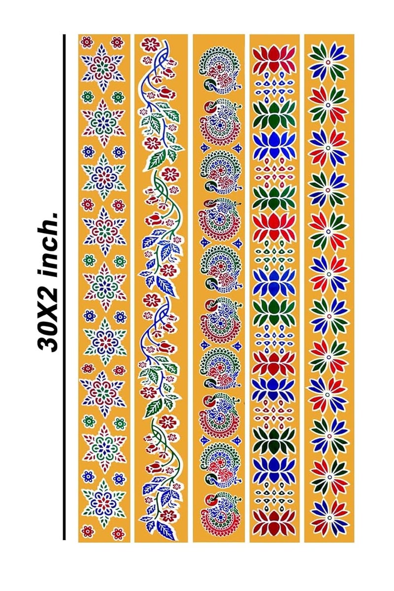 Asfaa Enterprises Rangoli Kolam Stickers Traditional Designs for Door Entrance Floor Tiles Stickers 30x2 inch Pack of 5pics Color Border  - Image 2