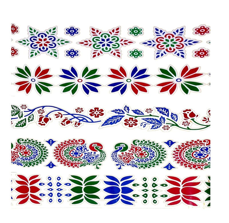 Asfaa Enterprises Rangoli Kolam Stickers Traditional Designs for Door Entrance Floor Tiles Stickers 30x2 inch Pack of 5pics Color Border  - Image 3