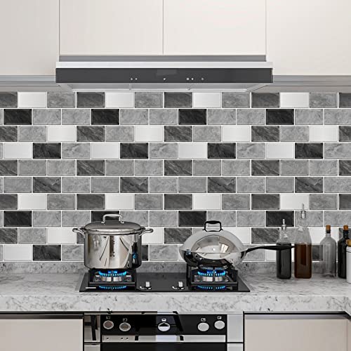 URCOLOR 10-Sheet Subway Tile Peel and Stick Backsplash for Kitchen,12"x12" Self Adhesive Wall Tiles Sticker on Back Splashes for Bathroom Gray Marble Design - Image 2