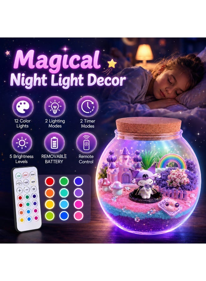 BaytEasy Light Up Terrarium Craft Kit for Kids, DIY Fantasy Garden Night Light with Remote, Colored Sand, Rainbow, Castle, Mushrooms & Mini Decor, Birthday Gift Toy for Girls Age 4 5 6 7 8-12 - Image 3