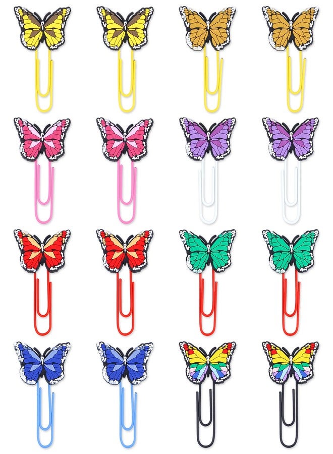 YETOOME 16 Pcs Cute Bookmark Paper Clips Cartoon Silicone Bookmarks with Colorful Paperclips for Kids School Teacher Office Supply Student Stationery (Butterfly Style) - Image 1