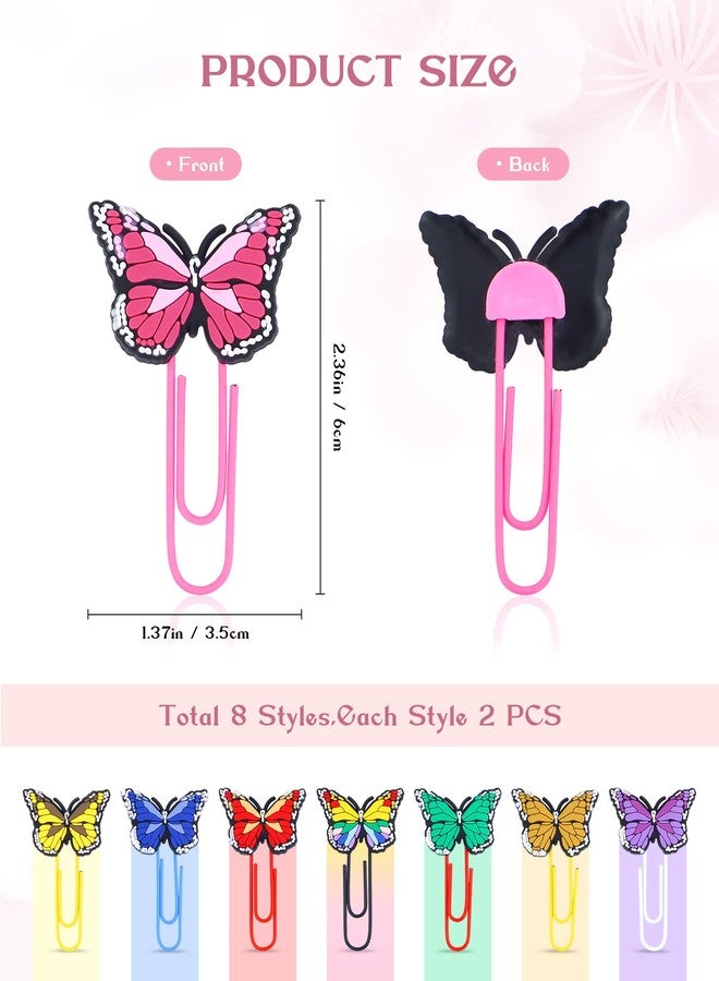 YETOOME 16 Pcs Cute Bookmark Paper Clips Cartoon Silicone Bookmarks with Colorful Paperclips for Kids School Teacher Office Supply Student Stationery (Butterfly Style) - Image 2