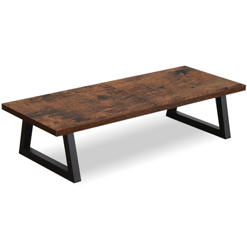 TEAMIX 24 inch Monitor Stand Riser, Rustic Brown Wood & Steel Computer Monitor Stand with Storage, Laptop, PC, Printer Stand Riser for Desktop Office Desk Organizers - Image 1