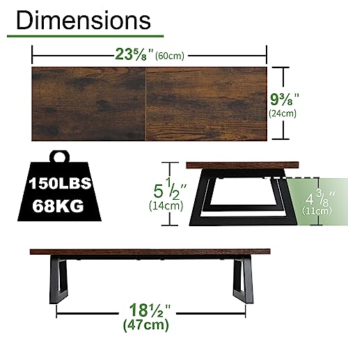 TEAMIX 24 inch Monitor Stand Riser, Rustic Brown Wood & Steel Computer Monitor Stand with Storage, Laptop, PC, Printer Stand Riser for Desktop Office Desk Organizers - Image 4