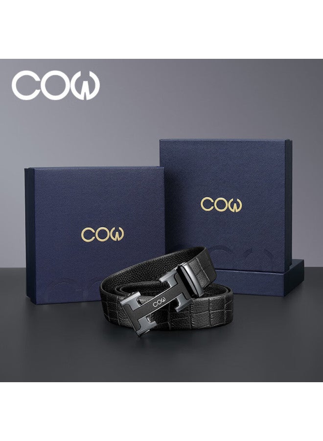 Cow Men's Belt, Fashionable Top-layer Cowhide Automatic Buckle Waistband, Business Trouser Belt Gift Box, Birthday Gift - Image 2