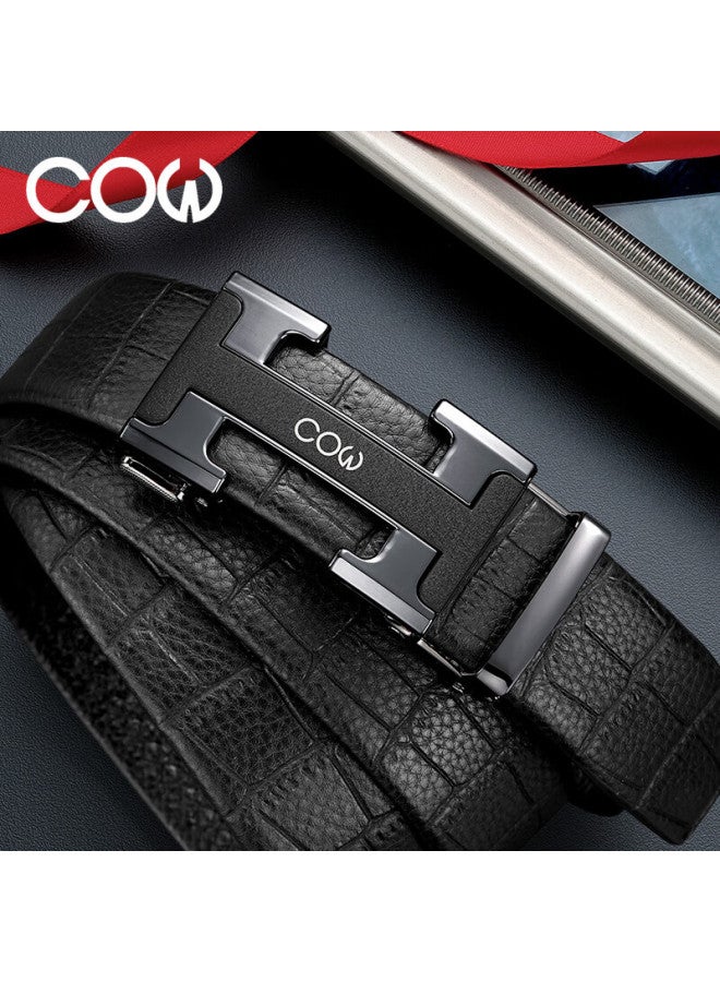Cow Men's Belt, Fashionable Top-layer Cowhide Automatic Buckle Waistband, Business Trouser Belt Gift Box, Birthday Gift - Image 1