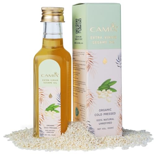 CAMIA Premium Sesame Oil for Skin & Hair Care (Til/Gingelly) | Organic & Cold Pressed Oil | 100% Natural & Preservatives Free | Body Massage & Hair Oil | 100 ML Glass Bottle - Image 1