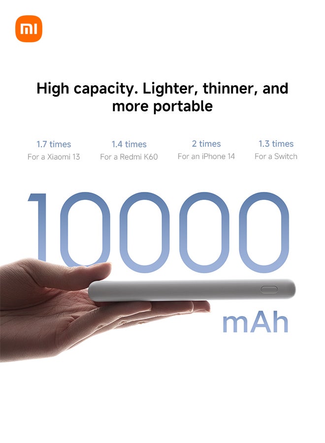 Xiaomi 10000 mAh Power Bank Lite, 22.5W Fast Charging, USB-C & 2 USB Ports - Light Gray - Image 4