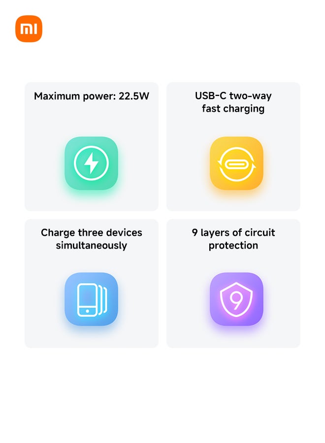 Xiaomi 10000 mAh Power Bank Lite, 22.5W Fast Charging, USB-C & 2 USB Ports - Light Gray - Image 3