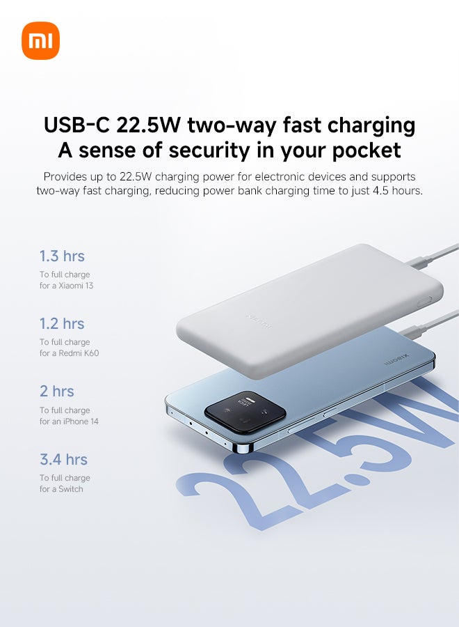 Xiaomi 10000 mAh Power Bank Lite, 22.5W Fast Charging, USB-C & 2 USB Ports - Light Gray - Image 5