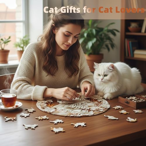 Jollitot Wooden Puzzles Adults 3D Cute Cat Wooden Puzzles 300 Pieces Unique Animal Shaped Wood Challenging Jigsaw Puzzles Gifts for Adults 134x134in - Image 5