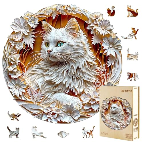 Jollitot Wooden Puzzles Adults 3D Cute Cat Wooden Puzzles 300 Pieces Unique Animal Shaped Wood Challenging Jigsaw Puzzles Gifts for Adults 134x134in - Image 1