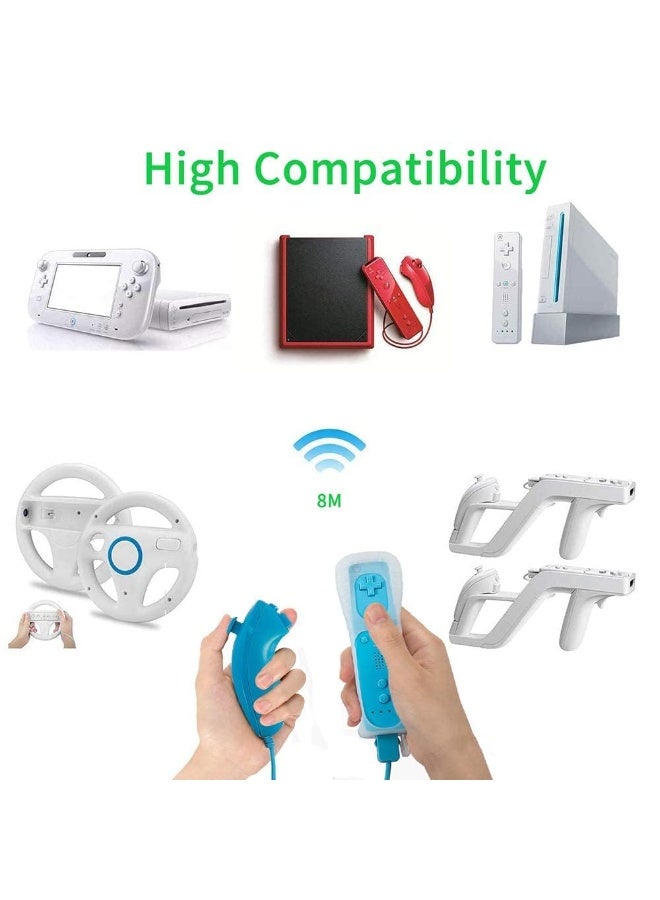Remote Controller and Nunchaku Controller Replacement for Wii Remote Controller,Built in 3-axis Motion Sensor,Compatible with Nintendo Wii/Wii U,with Silicone Case and Wrist Strap (Blue 1set) - Image 5