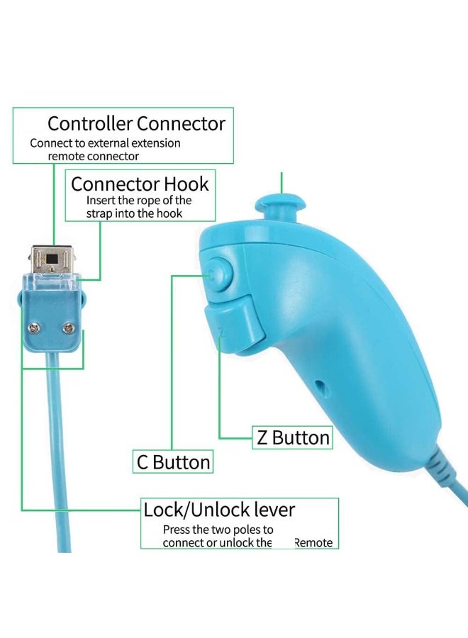 Remote Controller and Nunchaku Controller Replacement for Wii Remote Controller,Built in 3-axis Motion Sensor,Compatible with Nintendo Wii/Wii U,with Silicone Case and Wrist Strap (Blue 1set) - Image 2
