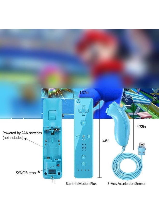 Remote Controller and Nunchaku Controller Replacement for Wii Remote Controller,Built in 3-axis Motion Sensor,Compatible with Nintendo Wii/Wii U,with Silicone Case and Wrist Strap (Blue 1set) - Image 4