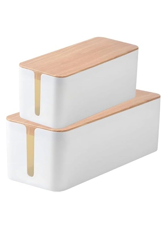 erorex Cable Management Box, 2 Pack Large Extension Cable Organizer Box with Slotted Top, Bamboo Style Cable Organizer Box, Cord Organizer Box to Hide Surge Protector on Desk or Floor - Image 1