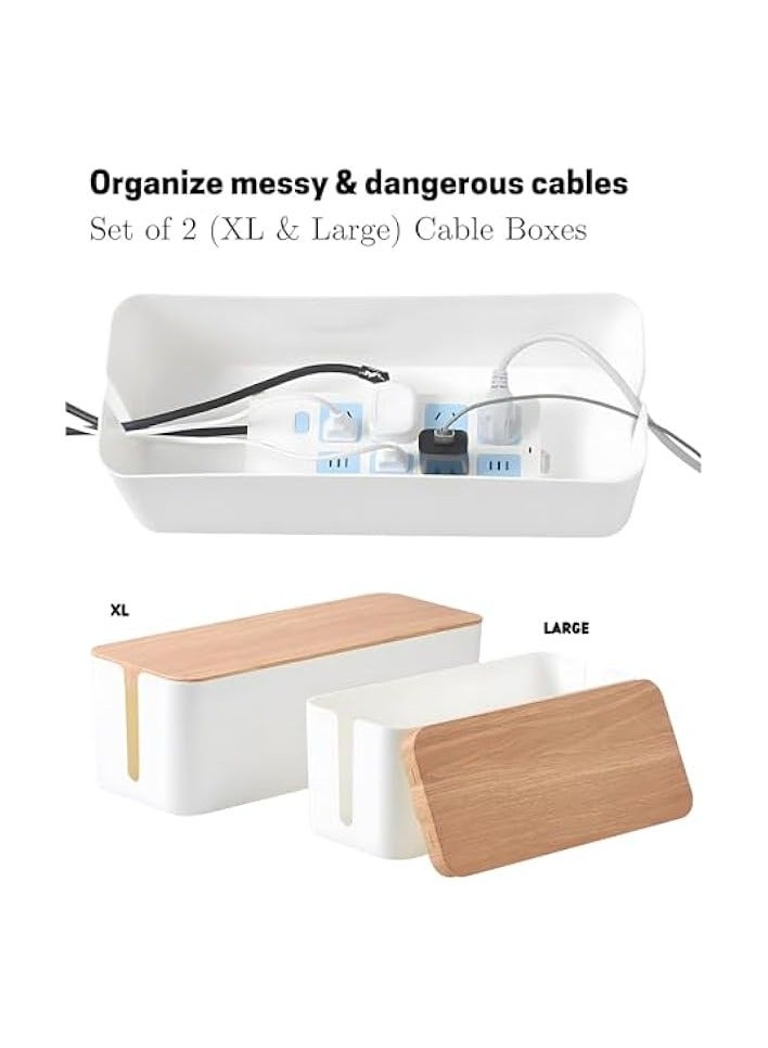 erorex Cable Management Box, 2 Pack Large Extension Cable Organizer Box with Slotted Top, Bamboo Style Cable Organizer Box, Cord Organizer Box to Hide Surge Protector on Desk or Floor - Image 2