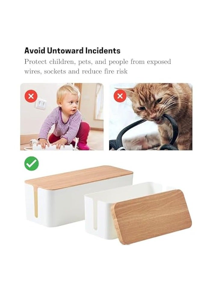 erorex Cable Management Box, 2 Pack Large Extension Cable Organizer Box with Slotted Top, Bamboo Style Cable Organizer Box, Cord Organizer Box to Hide Surge Protector on Desk or Floor - Image 3