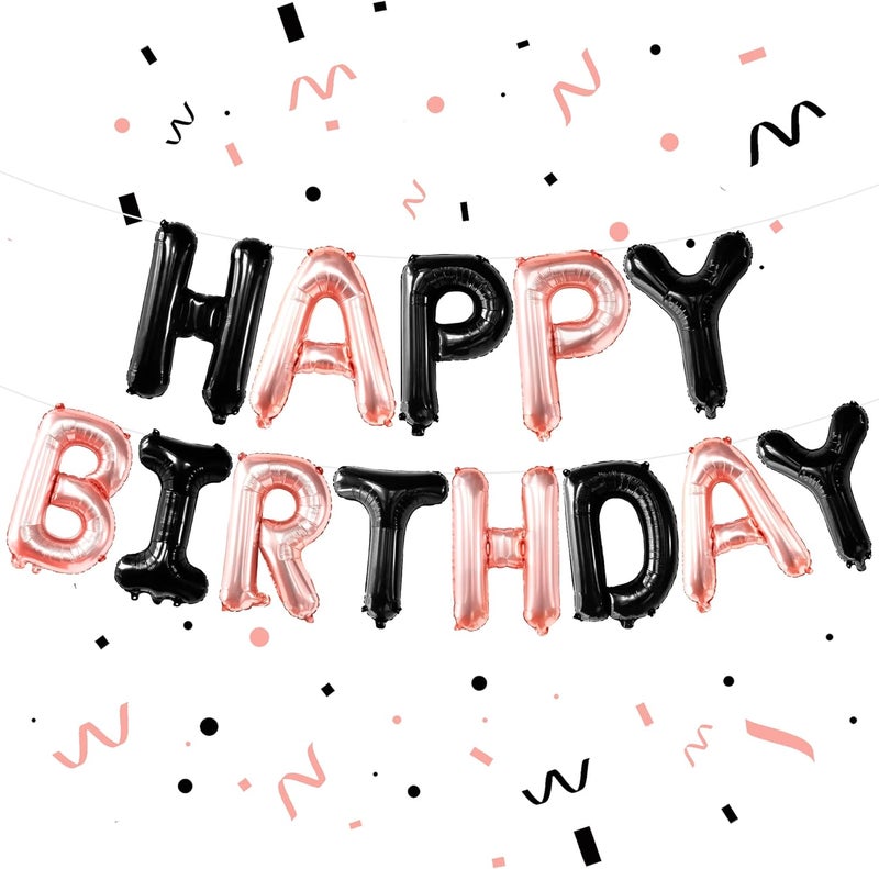 KatchOn, Happy Birthday Balloons - 16 Inch | Rose Gold And Black Birthday Banner | Black And Rose Gold Balloons, Happy Birthday Decorations | Happy Birthday Sign, Black And Rose Gold Party Decorations - Image 1