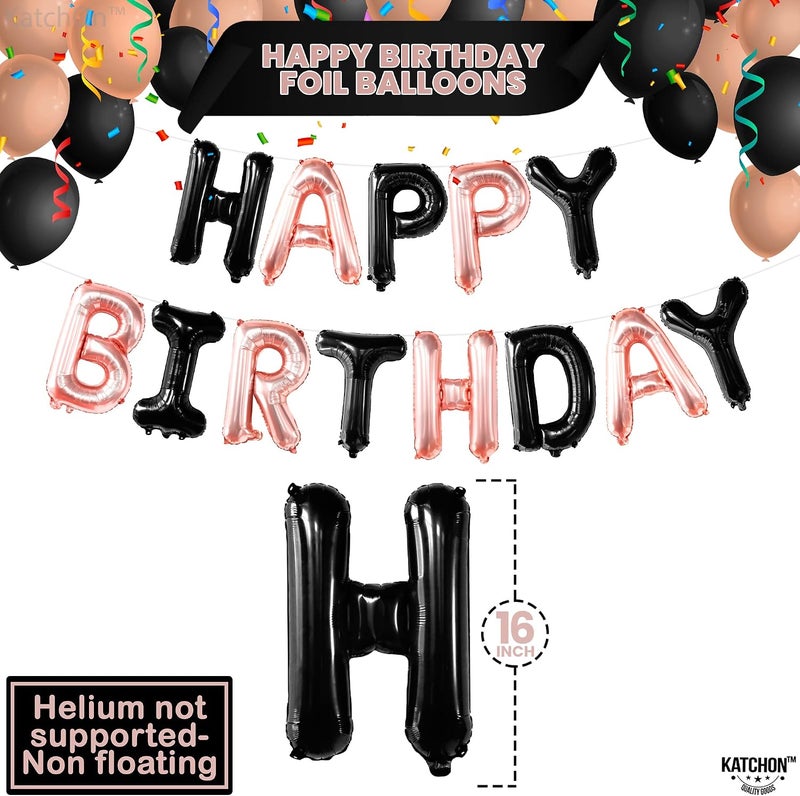 KatchOn, Happy Birthday Balloons - 16 Inch | Rose Gold And Black Birthday Banner | Black And Rose Gold Balloons, Happy Birthday Decorations | Happy Birthday Sign, Black And Rose Gold Party Decorations - Image 4