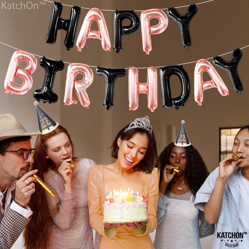 KatchOn, Happy Birthday Balloons - 16 Inch | Rose Gold And Black Birthday Banner | Black And Rose Gold Balloons, Happy Birthday Decorations | Happy Birthday Sign, Black And Rose Gold Party Decorations - Image 2