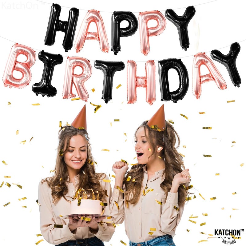 KatchOn, Happy Birthday Balloons - 16 Inch | Rose Gold And Black Birthday Banner | Black And Rose Gold Balloons, Happy Birthday Decorations | Happy Birthday Sign, Black And Rose Gold Party Decorations - Image 5