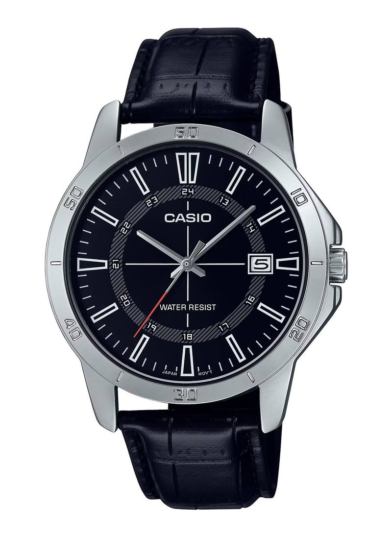 CASIO ساعة كوارتز للرجال بمينا سوداء وسوار جلدي MTP-V004L-1CUDF  - Image 1