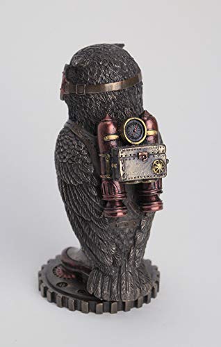 JFSM INC Steampunk Owl with Jetpack Statue Sculpture on Gears Bronze - Image 3