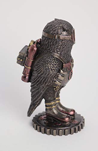JFSM INC Steampunk Owl with Jetpack Statue Sculpture on Gears Bronze - Image 2