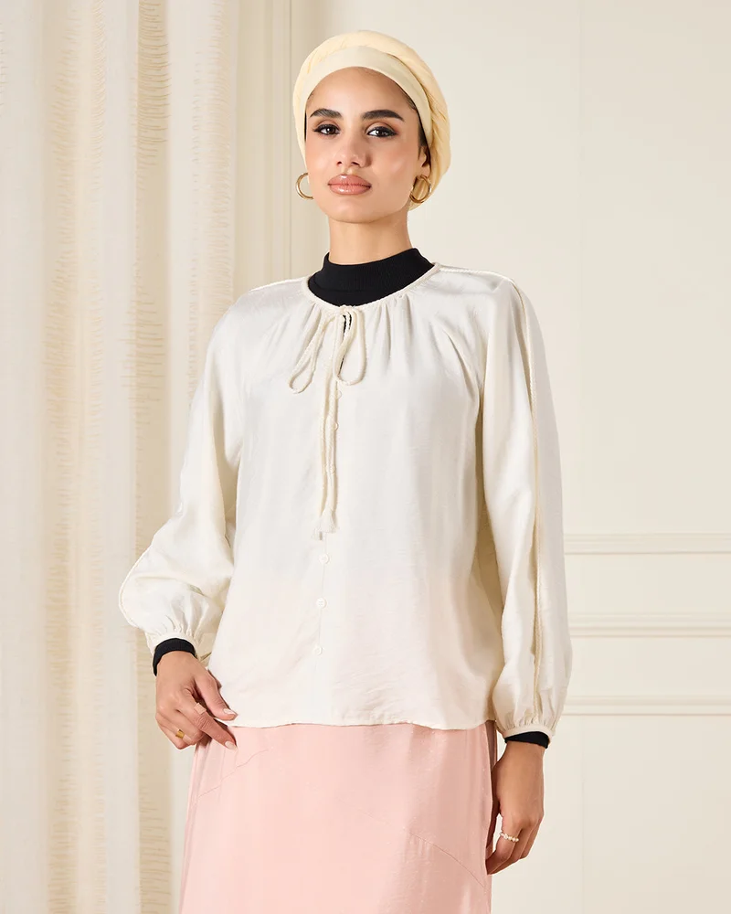 REDTAG Women Ivory Braided Detailed Blouse