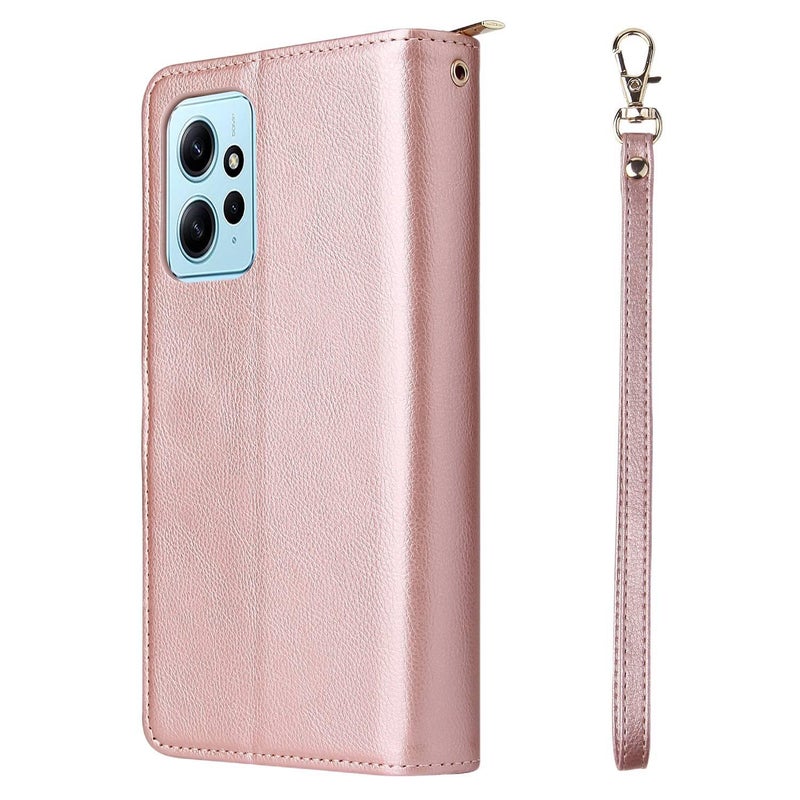 غطاء هاتف بملمس جلد لـ Redmi Note 13 Pro مع حامل بطاقات وحماية من السقوط مع مقاوم للصدمات مع حامل قابل للطي مع مقاوم للخدش باللون أسود بوظيفة حامل باللون الأسود باللون الأحمر - Image 3