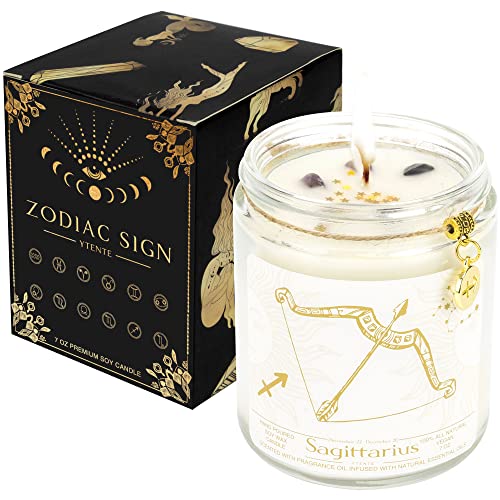 YTENTE Sagittarius Zodiac Sign Candles Gift Zodiac Sign Crystals Candles Jar Astrology Lavender Scented Soy Stones Candles Best Friends Gifts for Women Men Sister Brother Funny Birthday Gift