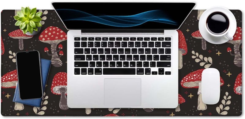SSOIU Cute Mushroom Pattern Desk Mat, Extended Mouse Pad, Large Gaming Mouse Pad 35.5" X 15.7", Waterproof Desk Mat Stitched Edges, Non-Slip Laptop Computer Keyboard Mousepad for Office and Home - Image 4
