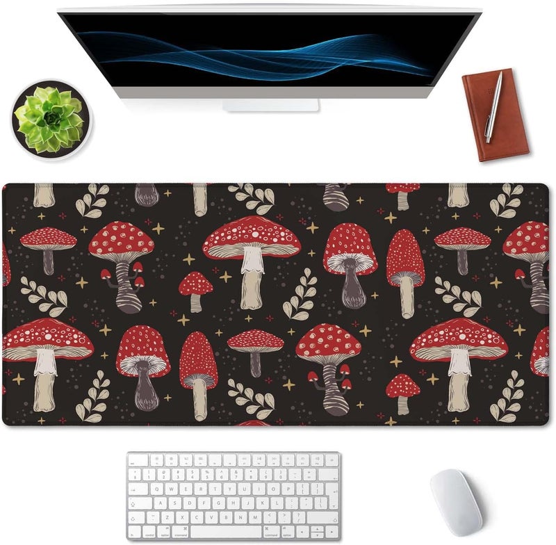 SSOIU Cute Mushroom Pattern Desk Mat, Extended Mouse Pad, Large Gaming Mouse Pad 35.5" X 15.7", Waterproof Desk Mat Stitched Edges, Non-Slip Laptop Computer Keyboard Mousepad for Office and Home - Image 3