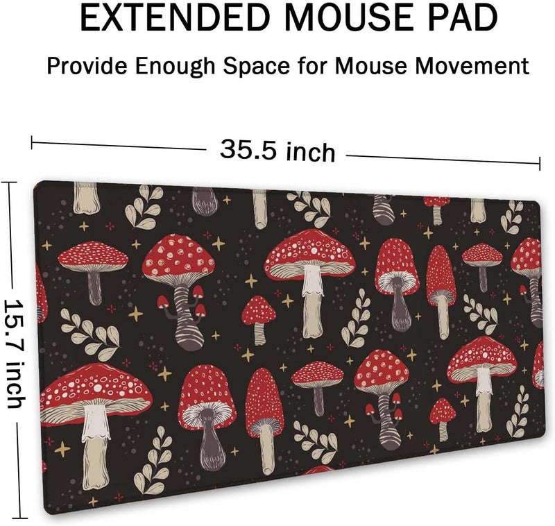 SSOIU Cute Mushroom Pattern Desk Mat, Extended Mouse Pad, Large Gaming Mouse Pad 35.5" X 15.7", Waterproof Desk Mat Stitched Edges, Non-Slip Laptop Computer Keyboard Mousepad for Office and Home - Image 2