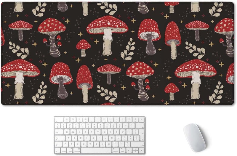 SSOIU Cute Mushroom Pattern Desk Mat, Extended Mouse Pad, Large Gaming Mouse Pad 35.5" X 15.7", Waterproof Desk Mat Stitched Edges, Non-Slip Laptop Computer Keyboard Mousepad for Office and Home - Image 1