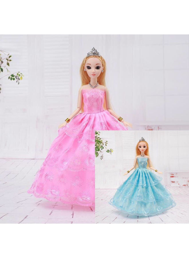 Dress Up Doll Single Pack Gift Box Doll Girl Princess Wedding Dress Children's Toy Suit One Piece Wholesale-Color:Double Outfit - Pink And Blue (20 Free)-Height:3d True Eye 6 Joint Baby-gift Box - Image 1