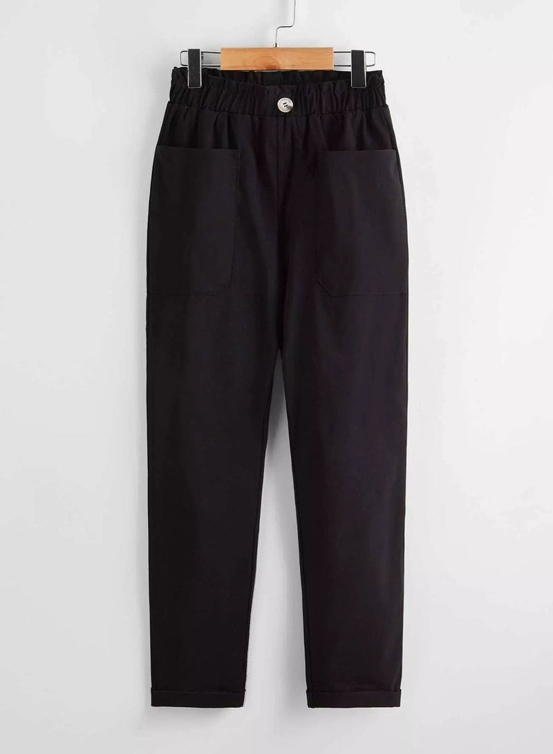 Girls Paperbag Waist Patch Pocket Pants  - Image 1