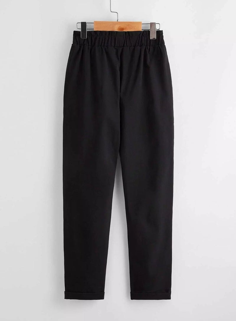 Girls Paperbag Waist Patch Pocket Pants  - Image 2