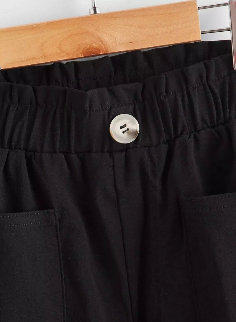 Girls Paperbag Waist Patch Pocket Pants  - Image 3