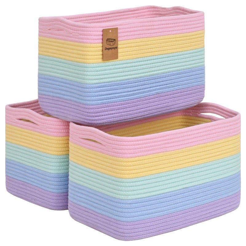 Degeyoyo Baskets for OrganizingStorage Baskets3 Pack Baskets for Shelfves15109 Woven Rainbow Baskettoy storage binsbins for organization - Image 2