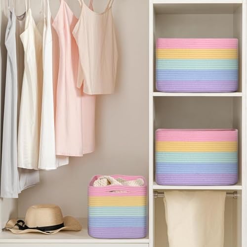Degeyoyo Baskets for OrganizingStorage Baskets3 Pack Baskets for Shelfves15109 Woven Rainbow Baskettoy storage binsbins for organization - Image 3