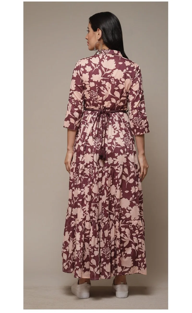 Biba purple Purple Cotton Tiered Printed Dress for Women | Best Price UAE